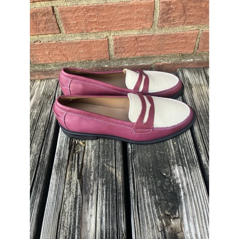 Duke + Dexter Wilde Burgundy White Penny Loafers Size 7D US Made In England $340